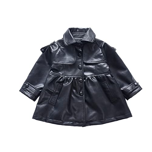 Taojian Toddler Girls Pu Faux Leather Jackets, Windbreaker Turn-Down Collar Long Sleeve Crop Tops Outerwear Coats For 1-6Y (4-5Years, Black) #TOP1