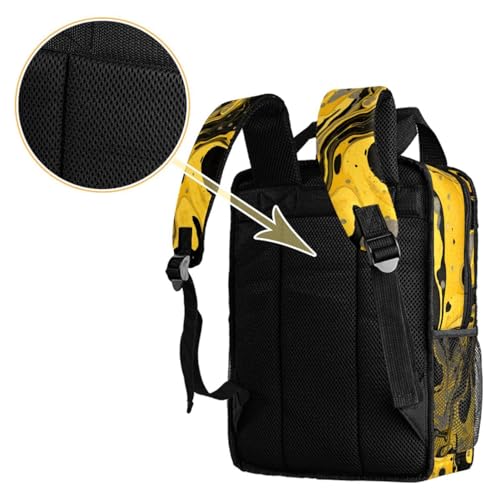 Sac à dos de voyage compartimenté marbre noir or et jaune format cabine idéal - 4