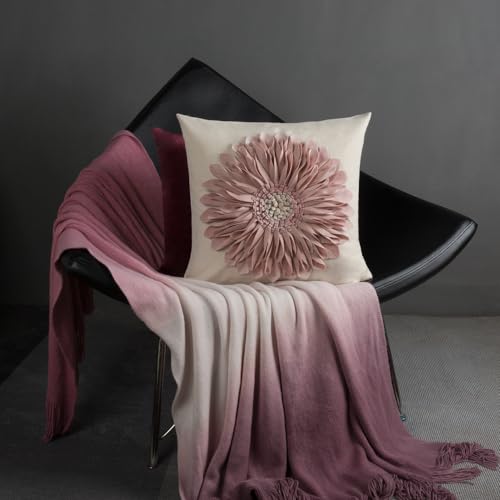 Oiseauvoler Decorative Throw Pillow Covershandmade 3D Flower Cushion Cover Cases Accent Pillowslip Square Gift Home Sofa Car Bed Room Decor 18 X 18 Inch Rose Gold thumb #6