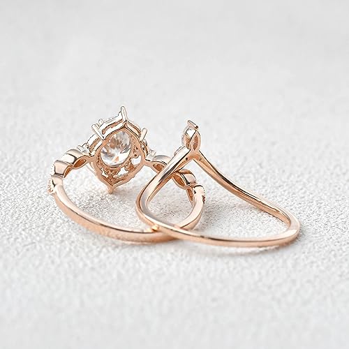 1.0 CT Center Oval Cut Moissanite Wedding Ring Sets for Women 10K 14K 18K Gold Ring Platinum Plated 2pcs Inspired V Shaped Bridal Ring Sets for Her4