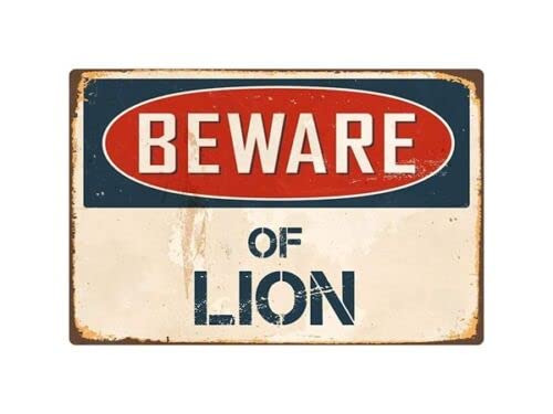 Beware Of Lion Metal Tin Sign Warning Sign Safety Signs Aluminum Sign For Alt Room Decor, Indoor & Outdoor Signs For Home, Office, Work 14x20cm