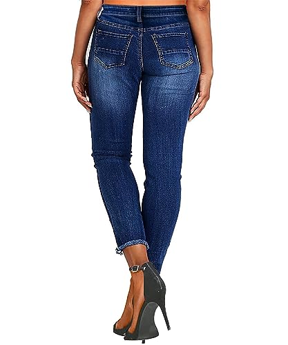 Image of KUNMI Women's Ripped Skinny Jeans Distressed Stretchy Denim Pants