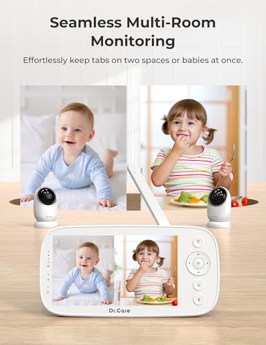 Image of Dr.Care NovaView Video Baby Monitor - 5 inch 1080P Split Screen Display, 5000mAh Battery, Clear Night Vision, Real-Time /VOX, 2X /4X Zoom, 1000ft Range, 2-Way Audio, Pan & Tilt, No WiFi Baby Camera