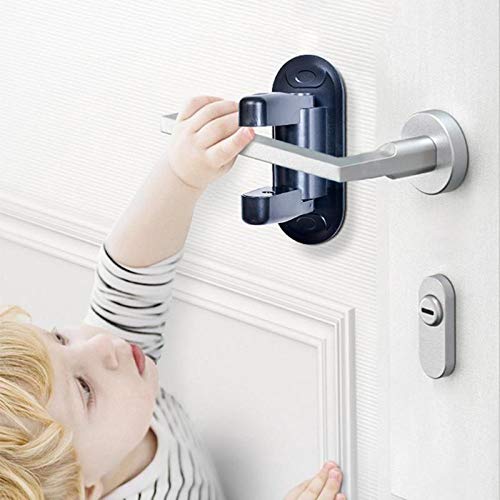 SagaSave 2 Pack Door Lever Lock Prevents Toddlers from Opening Doors, Simple Install Durable ABS for 3M Adhesive Backing, Fit for Kitchen Door, Front Door, Bedroom Door(Black)