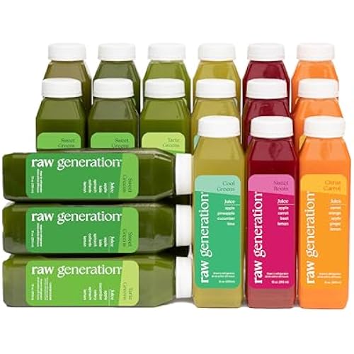 Raw Generation Skinny Juice Cleanse, 3-Day, 18 Cold-Pressed Juice Bottles | Clean ingredients, no added sugar or sweeteners, fruit & vegetable blends, 19g daily protein, at-home reset, cravings support