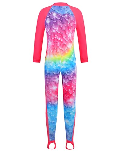 Image of TFJH E Girls Long Sleeve One Piece Swimsuit UPF 50+ Front Zipper Rash Guard Stirrup for Beach