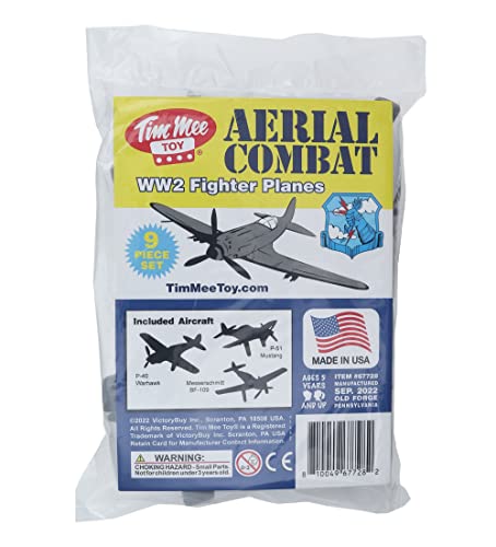TimMee WW2 Fighter Ace Planes - Gray 9pc Plastic Army Men Airplanes USA Made - Thumbnail 5