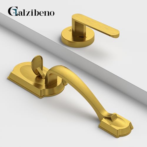 Image of Front Door Handle, Brass Exterior Door Handle with Passage Lever, Vintage Front Entry Door Handle No Lock, Reversible for Left & Right Handed Doors, Lower Half Grip, Antique Brass