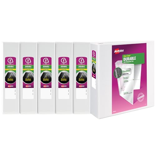 Avery 3 Ring Binder 3 Inch Slant Rings Durable View, White Binder for Home, Office, or School Use, 6 Pack (17042)