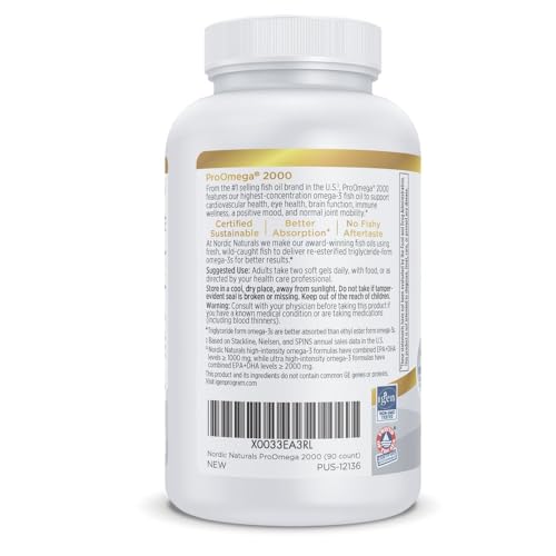 Image of Nordic Naturals ProOmega 2000, Lemon Flavor - 90 Soft Gels - 2150 mg Omega-3 - Ultra High-Potency Fish Oil - EPA & DHA - Promotes Brain, Eye, Heart, & Immune Health - Non-GMO - 45 Servings