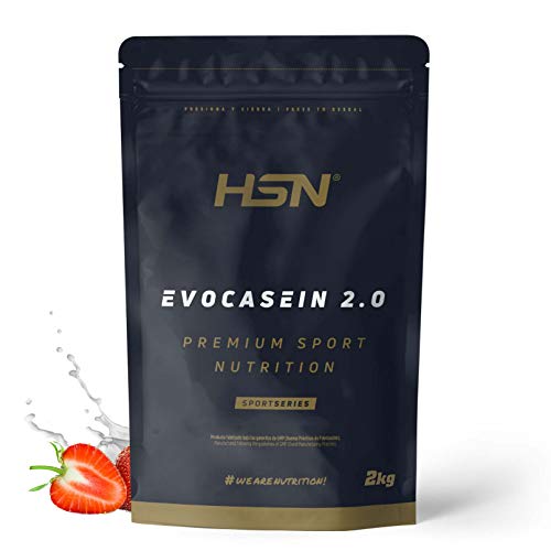 Caseína Micelar de HSN Evocasein 2.0 | Sabor Fresa 2 Kg = 67 Tomas por Envase | Proteína Lenta Digestión para Antes de Dormir | No GMO, Vegetariana, Sin Gluten