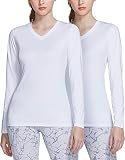[ATHLIO] tシャツ レディース 長袖 2枚組 Vネック スポーツインナー 吸汗速乾 通気性 ストレッチ ランニングウェア ジム トレーニング CFL22-WHT_2XL