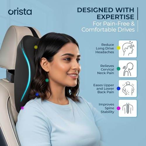 Image of Orista Premium Car Neck Rest Pillow | 2 Years Warranty | Memory Foam Neck Pillow for Car, Headrest Cushion for Neck & Cervical Support - Relieves Neck Pain & Fatigue | Black Velvet