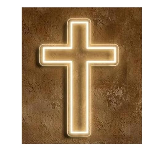 Enseigne lumineuse au néon croix Jésus blanc chaud 25x50cm pour salon