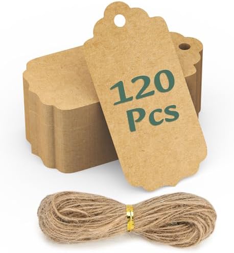 120PCS Etiquetas para Regalos 5x10CM Papel Kraft Etiquetas en Bla...