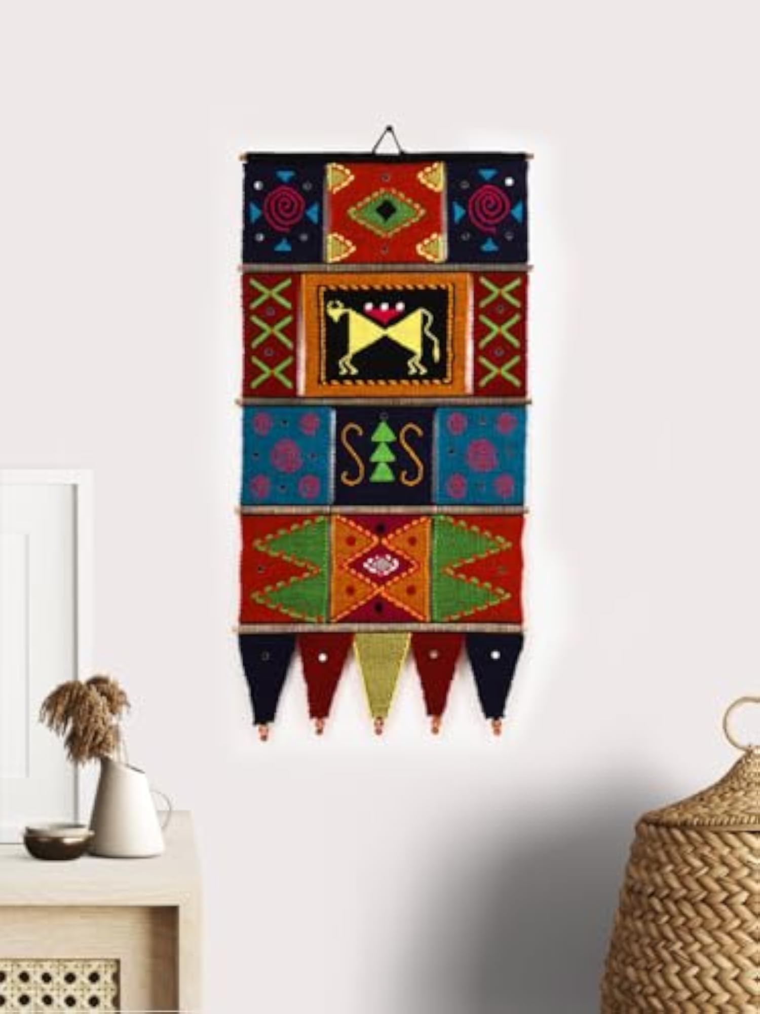 Cotton Warli Wall Hanging Home Decor Tapestry, Abstract Multicolour
