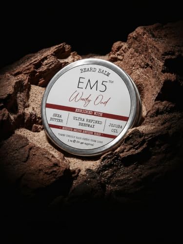 Image of Em5 's Woody Oud Organic Beard Balm Shape Style And Tame Medium Hold And Shine Long Lasting Fragrance For All Hair| Mustache And Beards Wax Gift For Him /Men,1 Count