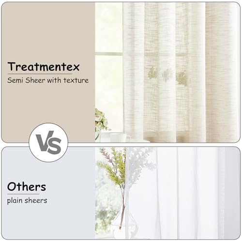 Image of Linen Sheer Curtains 45inch Natural Room Hanging Curtain Cloth