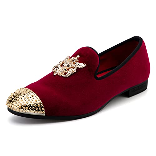 Image of Meijiana Mens Velvet Loafers Dress Shoes with Metal Embellishments Party Luxury Loafer Shoes
