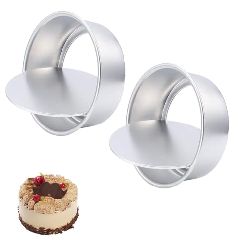 Basuit Baking Sets Cake Tin Set of 2 Aluminum Deep Pan Removable Bottom Non-Stick Tins 10 cm Bakeware Moulds for Wedding Birthday Anniversary (4 inch)