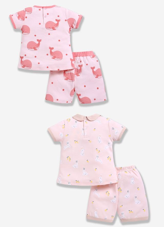 Image of BABY GO Baby Boys & Baby Girls Clothing Set | Summer Co-Ord Set for Baby | Printed 100% Cotton Half Sleeve T-Shirt & Shorts Combo | Soft Cotton Casual Wear Outfit for Infants & Toddlers Pack of 2