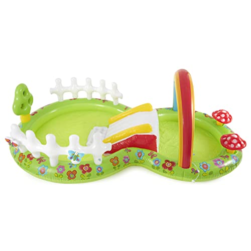 Image of INTEX Garden Inflatable Kiddie Pool: Inflatable Kids Pool with Water Sprayer and Slide - Splash Pad - 114 inch x 71 inch x 41 inch - Ages 3+