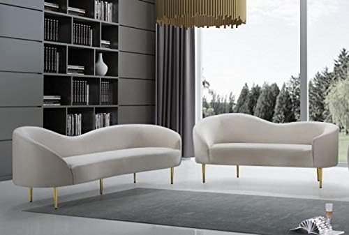 Cream Velvet Contemporary Sofa & Loveseat Set 2Pcs Ritz 659