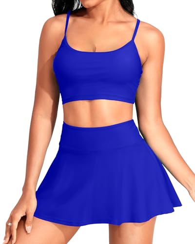 Holipick Women's Bikini with Skirt Two Piece High Waisted Bikini Skirt Set Scoop Neck Tummy Control Bathing Suit Skirt Bottom4