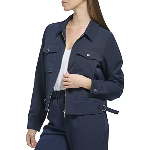 Calvin Klein Women's Plus Size Silver Hardwear Crepe Zip Front Pockets Jacket3