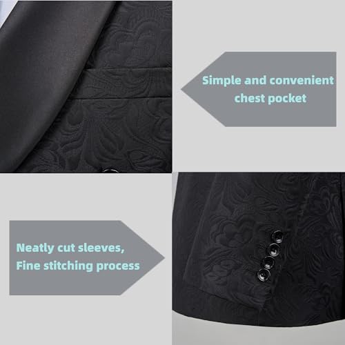 Mens Floral Tuxedo 2 Piece Shawl Lapel Suit Blazer Jacket for Prom Wedding Party4