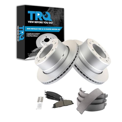 Image of TRQ Rear Brake Pad & Rotor Kit Parking Brake Shoe Set Semi-Metallic Compatible with 2009-2010 Dodge Ram 2500, 3500 2011-2018 Ram 2500 3500
