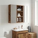 Ordellia Armoire Murale Salle de Bain Bois Ancien, Meuble lavabo Salle Bain en Bois d’ingénierie, 30 x 16 x 62,5 cm, Rangement Vasque Suspendu avec 2 Etagere pour WC Douche buanderie