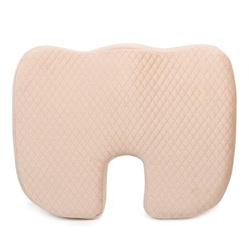 Image of KINGSWAY Car Accessories Coccyx Seat Cushion Pillow, Universal Use, Long Drive Travel Comfort Memory Foam Car Cushion in Beige, Super Soft and Super Comfort Dotted Design Coccyx Pillow, Pack of 1
