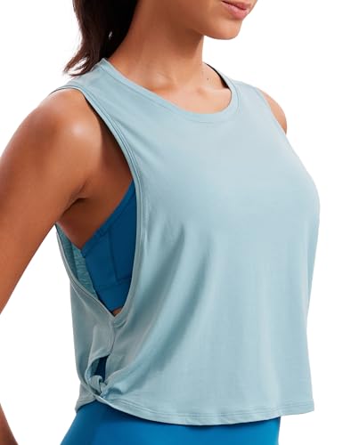 Image of CRZ YOGA Pima Cotton Dropped Armhole Tank | Workout, Naturally Soft, Loose Fit, Crop, Crewneck, Knotted Sides, Sleeveless Tops for Women