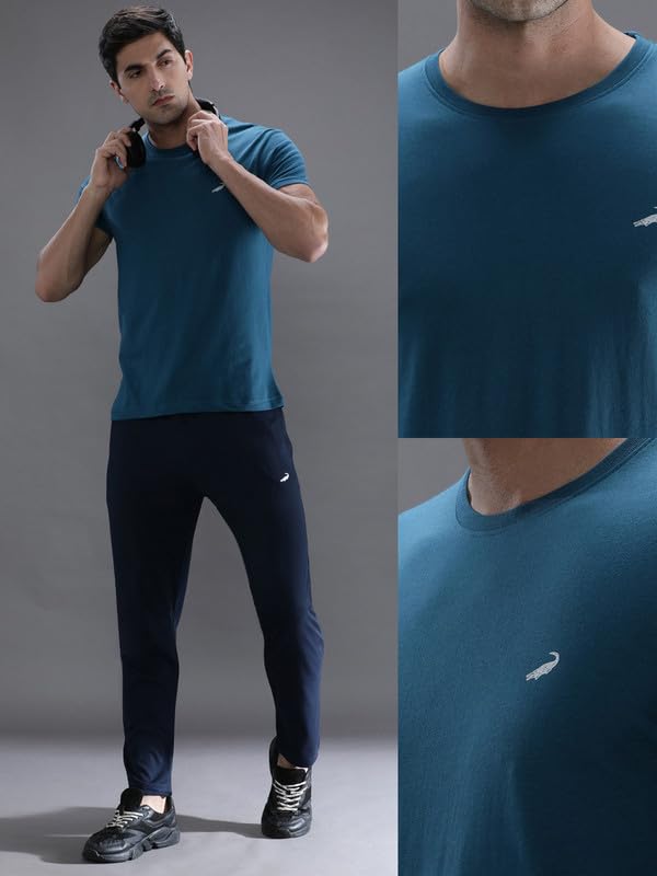 Image of CROCODILE Men Solid Sport Fit T Shirt | Round Neck | Short Sleeve | Regular Length | Basic Casual Pull On Topwear Grey Melange