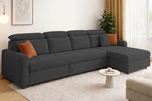 Image of Casaliving Gagnon RHS 6 Seater L Shape Corner Sofa Cum Bed for Living Room (Black Fabric) Premium Fabric Sofa