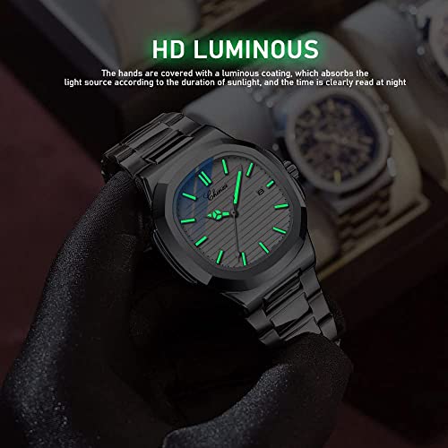 Gosasa Fashion Men's Watches Date Business Watch Stainless Steel Luxury Style Luminous Quartz Waterproof Analog Display Male Wristwatch