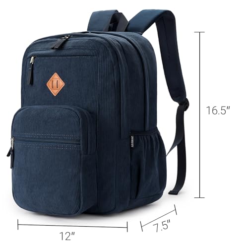 Image of ZORFIN 26L Backpack for College, and Travel: Corduroy Bookbag - Midnight Blue