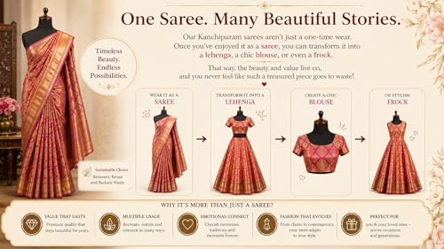 Image of VFCollections Women's Kanchipuram Silk Pure Pattu Sarees With Blouse