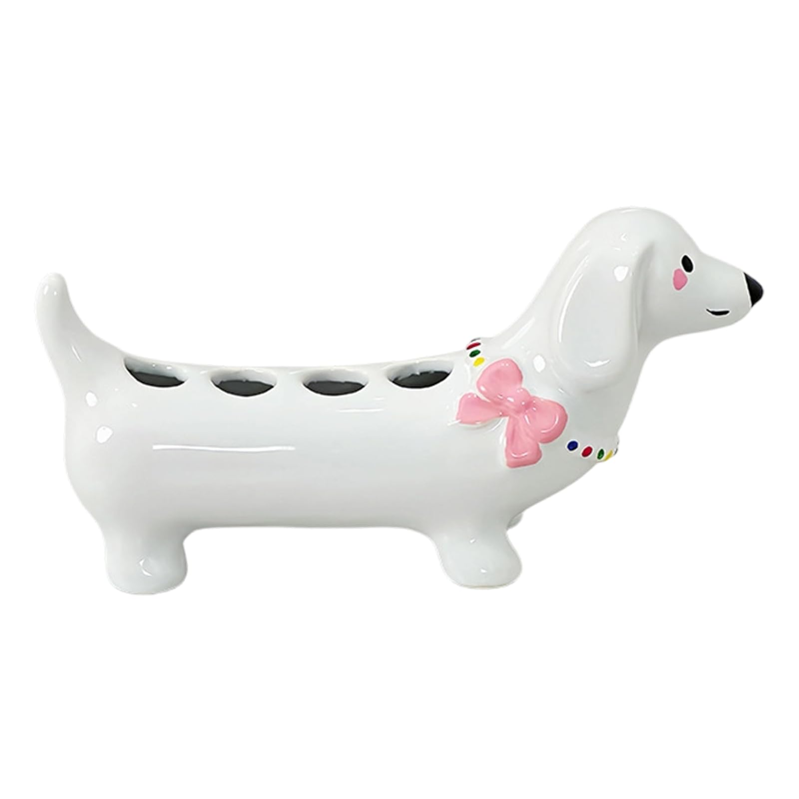 Tsophreniq Ceramic Cartoon Dog Toothbrush Organizers Bathroom Countertop Toothbrush Holder with Nonslip Base and 4 Brushes Capacity Cartoon Dog Organizers
