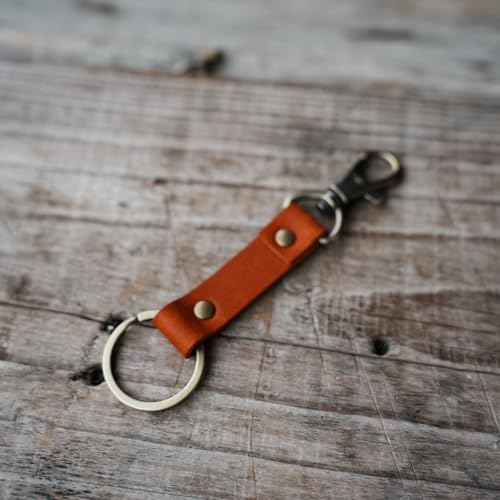 Image of JJNUSA Genuine Leather Keychain Walnut Leather Key Holder Mens Belt Key Chain Ring Fob