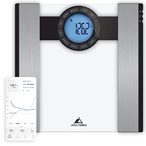 Weight Gurus Bluetooth Smart Scale | Measures Weight And 5 Key Metrics: Bmi, Body Fat, Muscle Mass, Water Weight, And Bone Mass | Designed In St. Louis #TOP4