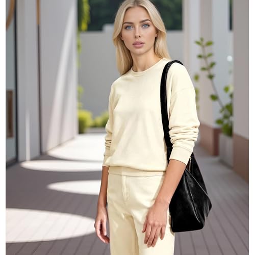 Image of Fozehlad Vegan Leather Hobo Bags for Women | Black Purse Brown Purse Waterproof Slouchy Shoulder Tote Bag for Work Daily