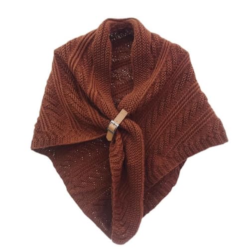 Knitted Triangle Shawl With Leather Buckle, Knitted Triangle Scarf,Fall Winter Knitted Triangle Wrap for Women