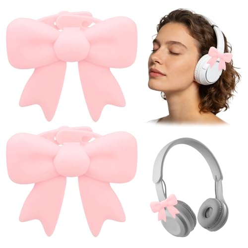 2uds Accesorios Decorativos Lazo Rosa Auriculares, Accesorios Acople Coqueto de Silicona 3D Decoraciones Bonitas para Auriculares para Mujeres
