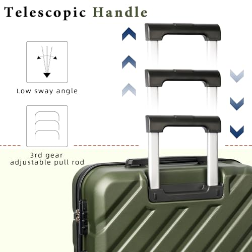 Image of 3 piece Carry on luggage 22x14x9 airline approved olive green | Lightweight ABS Hardside Luggage, TSA-Approved combination Lock, Suitcases with Spinner Removable Wheels (20 inch /DB /TB)