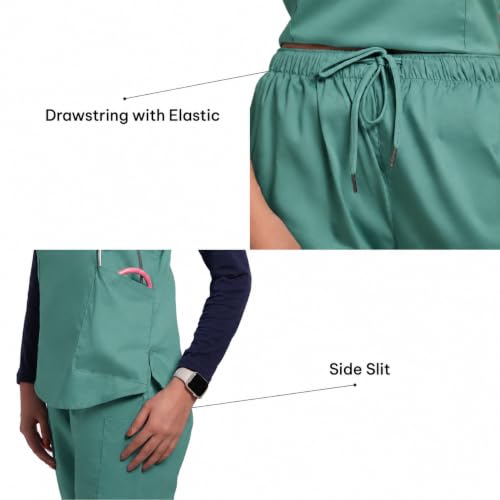 Image of Lite V-Neck 6-Pocket Women's Cotton ScrubSuit | Moisture-Wicking, Anti-Stain & Odor Protection | Classic Fit Top & Pant | All-Day Comfort for Doctors & Students Ocean Teal (M)