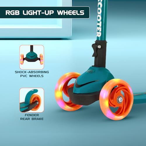 Image of AMAZON BRAND JAM & HONEY 3 Wheel Kids Scooter with RGB Light-UP Wheels,Foldable Design & Height Adjustment-BIS Certified-Indoor & Outdoor USE,Blue /Orange (UP to 20 KG)