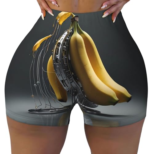 Technological Surreal Banana Pattern Sports Shorts, high Elastic Slim Fitness Pants, Suitable for Yoga/Leisure/Daily wear