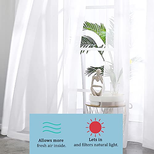 Image of OWENIE Sheer White Curtains, Sheer Curtains 63 inch Length 2 Panels Set, Rod Pocket Voile Fimly Sheer Drapes for Living Room /Bedroom, 2pcs, Each 59 inch W x 63 inch L